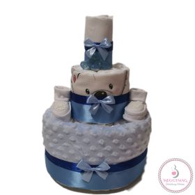 Mini háromszintes pelenkatorta maci kék, takaróval
