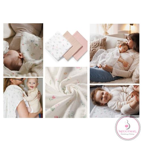 BabyOno textilpelenka színes 3db gyűrt muszlin puderrózsaszín 828/01