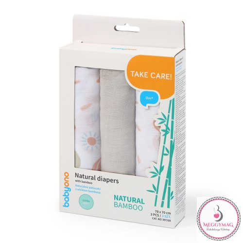 BabyOno textilpelenka színes 3db bambusz világosszürke 397/09