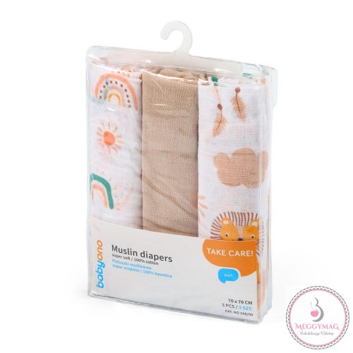 BabyOno textilpelenka színes 3db bézs 348/08