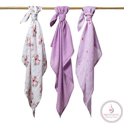 BabyOno textilpelenka színes 3db bambusz lila 397/11