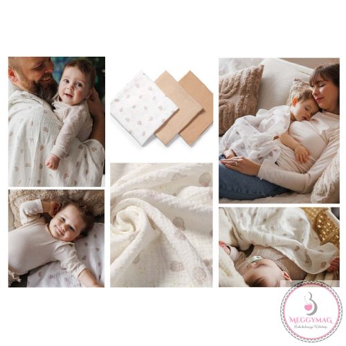 BabyOno textilpelenka színes 3db gyűrt muszlin bézs 828/02