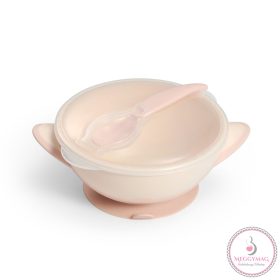   BabyOno tányér - tapadó aljú, fedeles, kanállal krém/rózsaszín 1063/06
