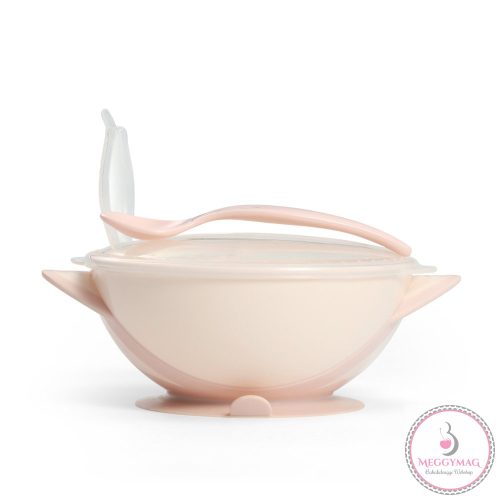 BabyOno tányér - tapadó aljú, fedeles, kanállal krém/rózsaszín 1063/06