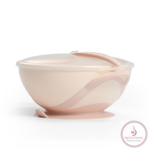 BabyOno tányér - tapadó aljú, fedeles, kanállal krém/rózsaszín 1063/06