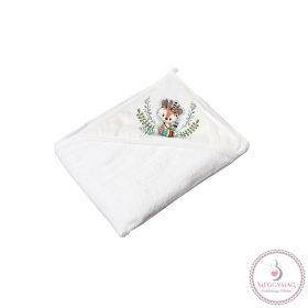   Tega kapucnis törölköző 100x100 Wild and Free Kisróka fehér, türkiz szegéllyel, UTOLSÓ DARAB!