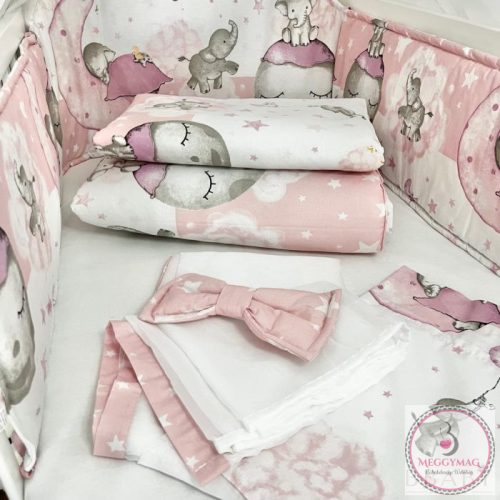 Bbaby 4 részes babaágynemű szett - Álomelefánt rózsaszín 