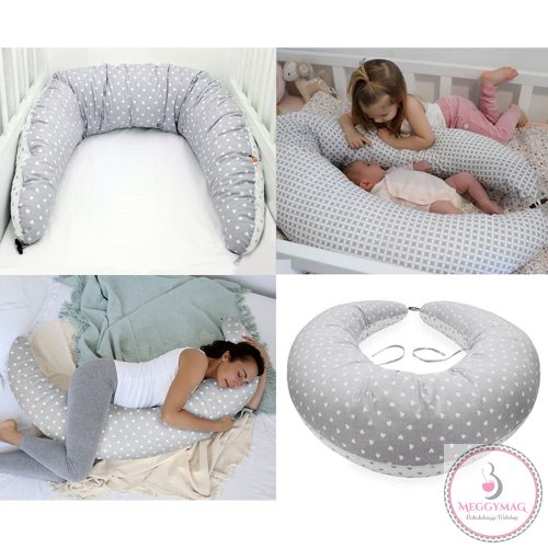 Scamp szoptatós párna formázott gombosvégű Little Heart White Grey SZPG002