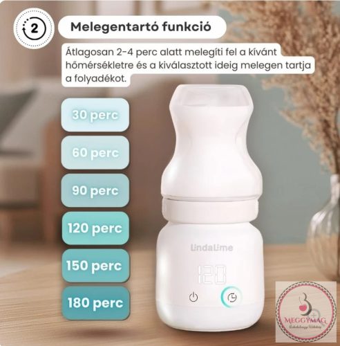 Lindalime Heat&Feed Hordozható Akkumulátoros Cumisüveg Gyorsmelegítő