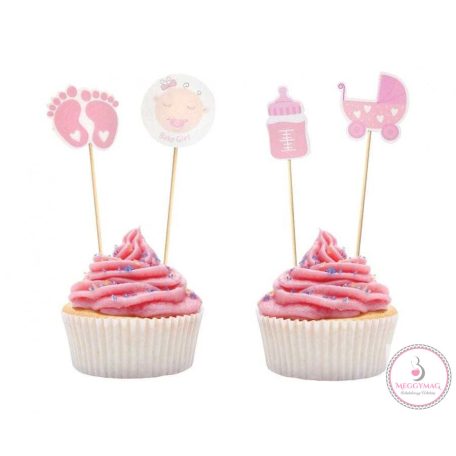 Cupcakes díszek - Baby Shower Lány 12 drb