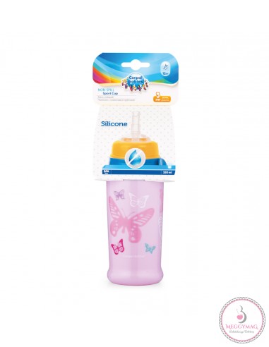 Canpol babies Sport itatópohár nemkifolyó szívószállal 350 ml 12h+ Lepkék rózsaszín