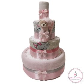 Négyszintes pelenkatorta, rózsaszín macis