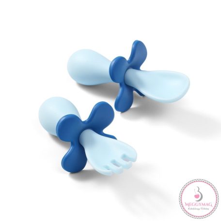 BabyOno evőeszköz készlet - ergonómikus kanál és villa szett dobozban kék 