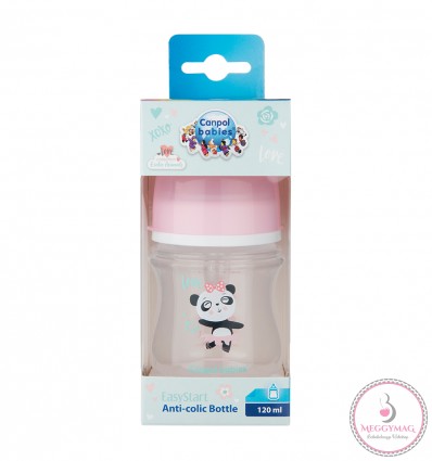 Canpol babies EasyStart antikólikás cumisüveg 120 ml 0hó+ Exotic Animals rózsaszín