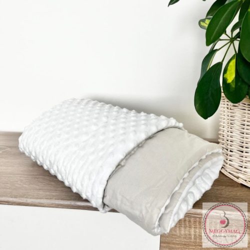 Kétoldalú babatakaró 70×90 cm | Szürke pamutvászon, fehér minky, antiallergén töltettel