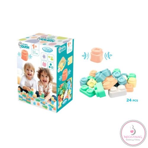 MOCHTOYS Play&Squish építőkocka dobozban 24 db-os puha építőjáték PASZTELL KÉSZLETEN A BOLTBAN!
