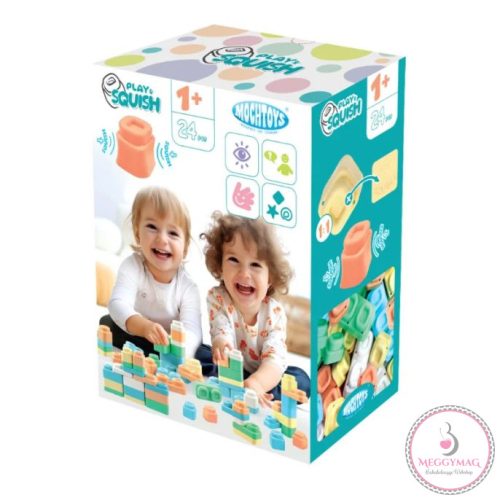 MOCHTOYS Play&Squish építőkocka dobozban 24 db-os puha építőjáték PASZTELL KÉSZLETEN A BOLTBAN!