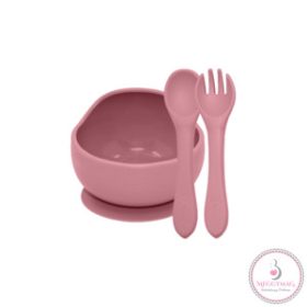   PETITE&MARS Szilikon 2 részes étkészlet TAKE&MATCH tál + evőeszközök Dusty Rose 6hó+