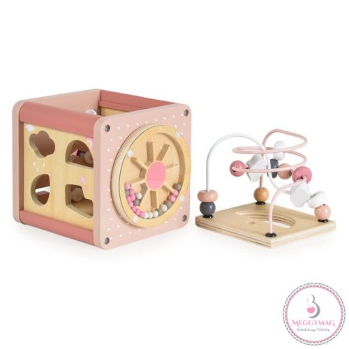 Moni Toys Fajáték fa activity kocka RÓZSASZÍN