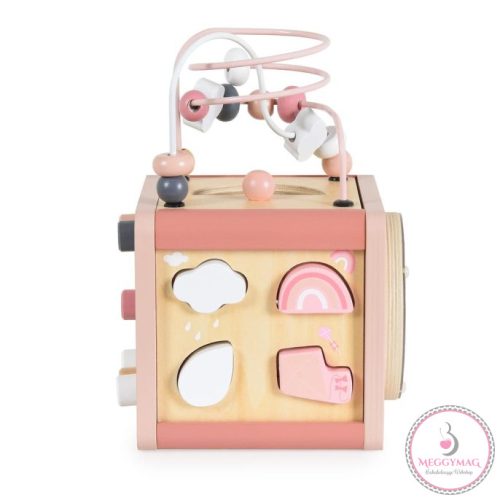 Moni Toys Fajáték fa activity kocka RÓZSASZÍN