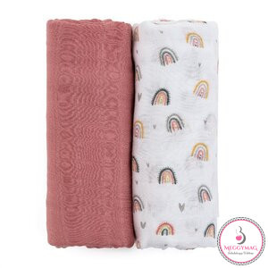PETITE&MARS Bambusz muszlin 2db-os kifogó szett Misty Rose Rainbow, 120 x 120 cm