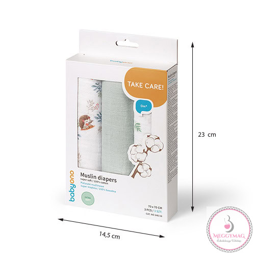 BabyOno textilpelenka színes 3db acélszürke sünimintás 348/16