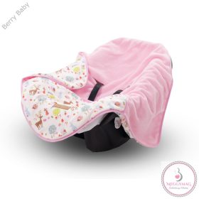   Babahordozó takaró - erdei állatos - rózsaszín wellsoft 