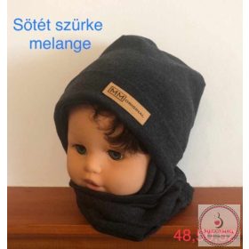 Minimanó megkötős pamut sapka körsállal 46 cm  szürke 