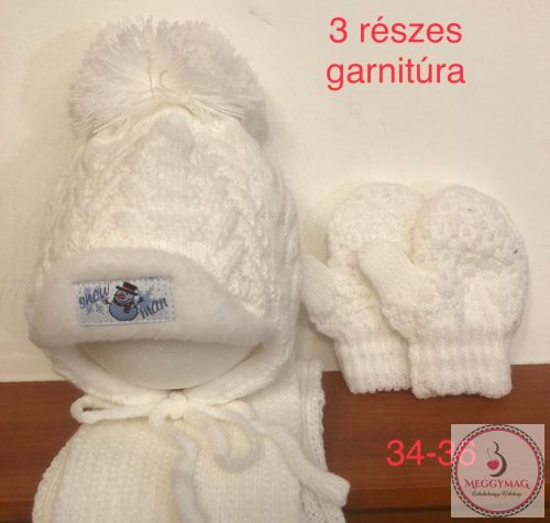 MM prémium kötött téli sapka-sál - kesztyű szett 34-36 cm, újszülött méret 