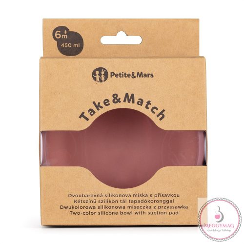 PETITE&MARS Kétszínű szilikon tál tapadó koronggal Take&Match Dusty Rose 6m+