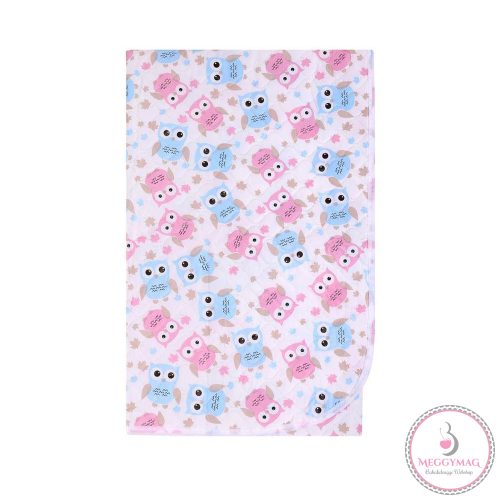 Akuku pelenkázó lap - utazó 55x70cm Bagoly rózsaszín-kék