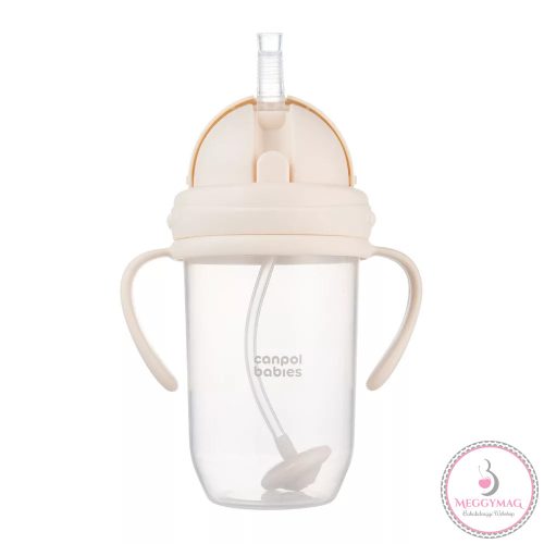Canpol babies Súlyozott szívószálas itatópohár, 270ml, krémszín
