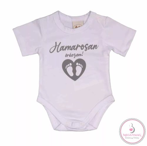 Hamarosan érkezem feliratos baba body, babaváró ajándék, 56-os