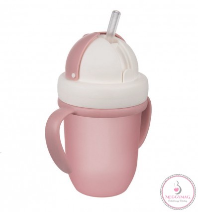 Canpol babies Szívószálas pohár 210 ml 9hó+ Flip Top matt rózsaszín