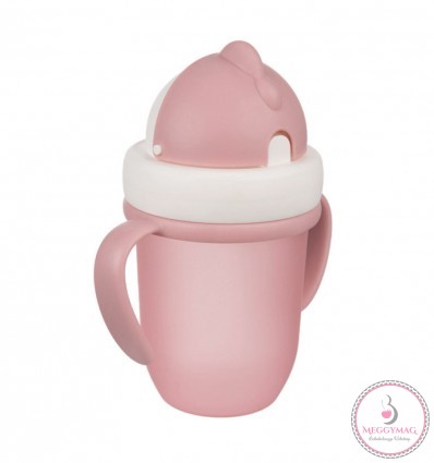 Canpol babies Szívószálas pohár 210 ml 9hó+ Flip Top matt rózsaszín