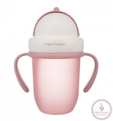 Canpol babies Szívószálas pohár 210 ml 9hó+ Flip Top matt rózsaszín