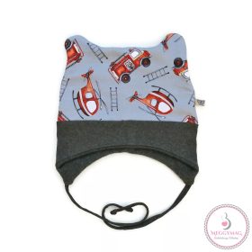   Symbyo Téli bélelt babasapka (huncutsapka), Tűzoltók 46-48 cm szürke béléssel 
