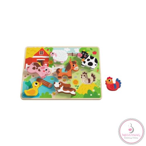 TOOKY Toy fapuzzle kirakó, forma illesztős Farmos 8db-os, KÉSZLETEN A BOLTBAN!