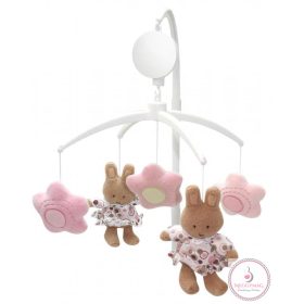 Zenélő-forgó Delux, plüss nyuszik pink csillaggal