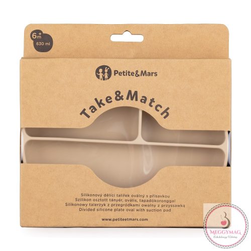PETITE&MARS Szilikon osztott tányér, ovális Take&Match Desert Sand 6m+
