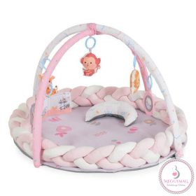   Moni NAYA játékhidas játszószőnyeg fonott rácsvédővel, hasaló párnával Pink