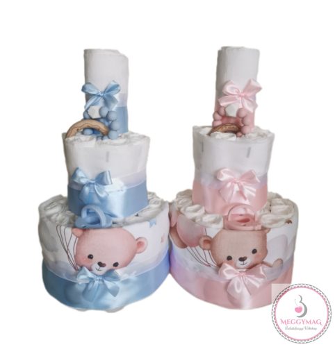 Mini háromszintes pelenkatorta Mimijo rózsaszín macis