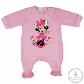   Disney Minnie virágos, belül bolyhos, hosszú ujjú rugdalózó, 68-as, pink passzéval