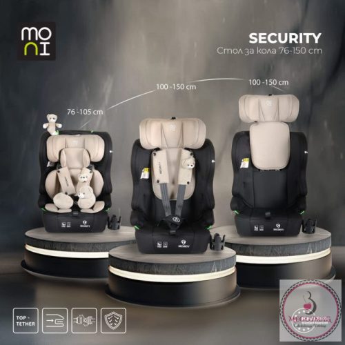 Moni SECURITY isofixes autósülés ajándék 2plüss+párna 76-150cm BÉZS, KÉSZLETEN A BOLTBAN!