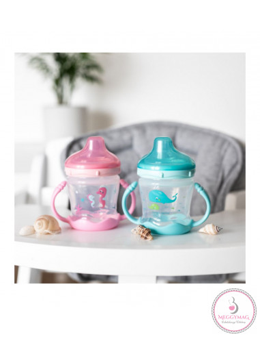 Love&Sea Nem kifolyó itatópohár puha ivócsőrrel 180 ml 9 h+ rózsaszín