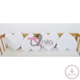   Szívecske párnák kiságyba, 4 darab/szett – D0340 fehér alap szürke csillag