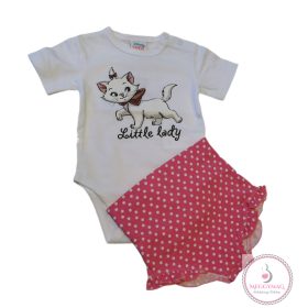   Rövidnadrágos kislány babaruha szett Marie cica mintával, 74-es