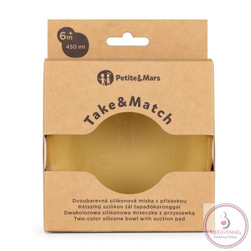 PETITE&MARS Kétszínű szilikon tál tapadó koronggal Take&Match Intense ochre 6m+