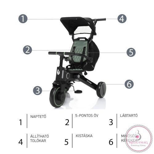 Zopa tricikli - X Trike tolókarral District Green