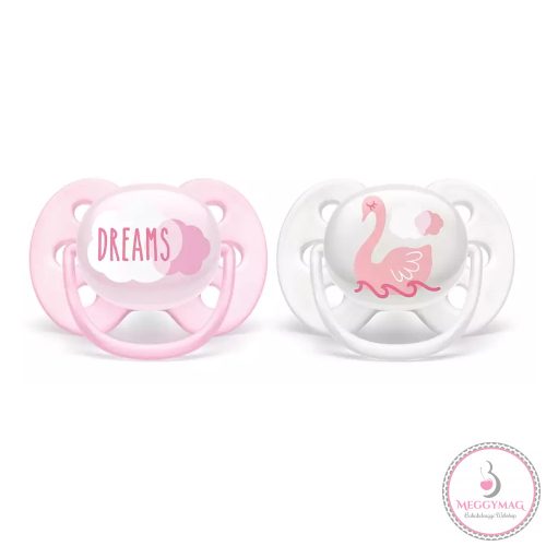 Philips AVENT játszócumi ultrasoft 0-6hó lány Text 2db, UTOLSÓ DARAB!